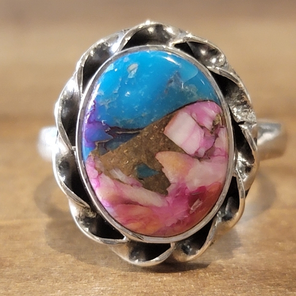 Native Jewelry - Native Kingman Turquoise Gemstone Ring Size 6 Sterling Silver Boho Jewelry